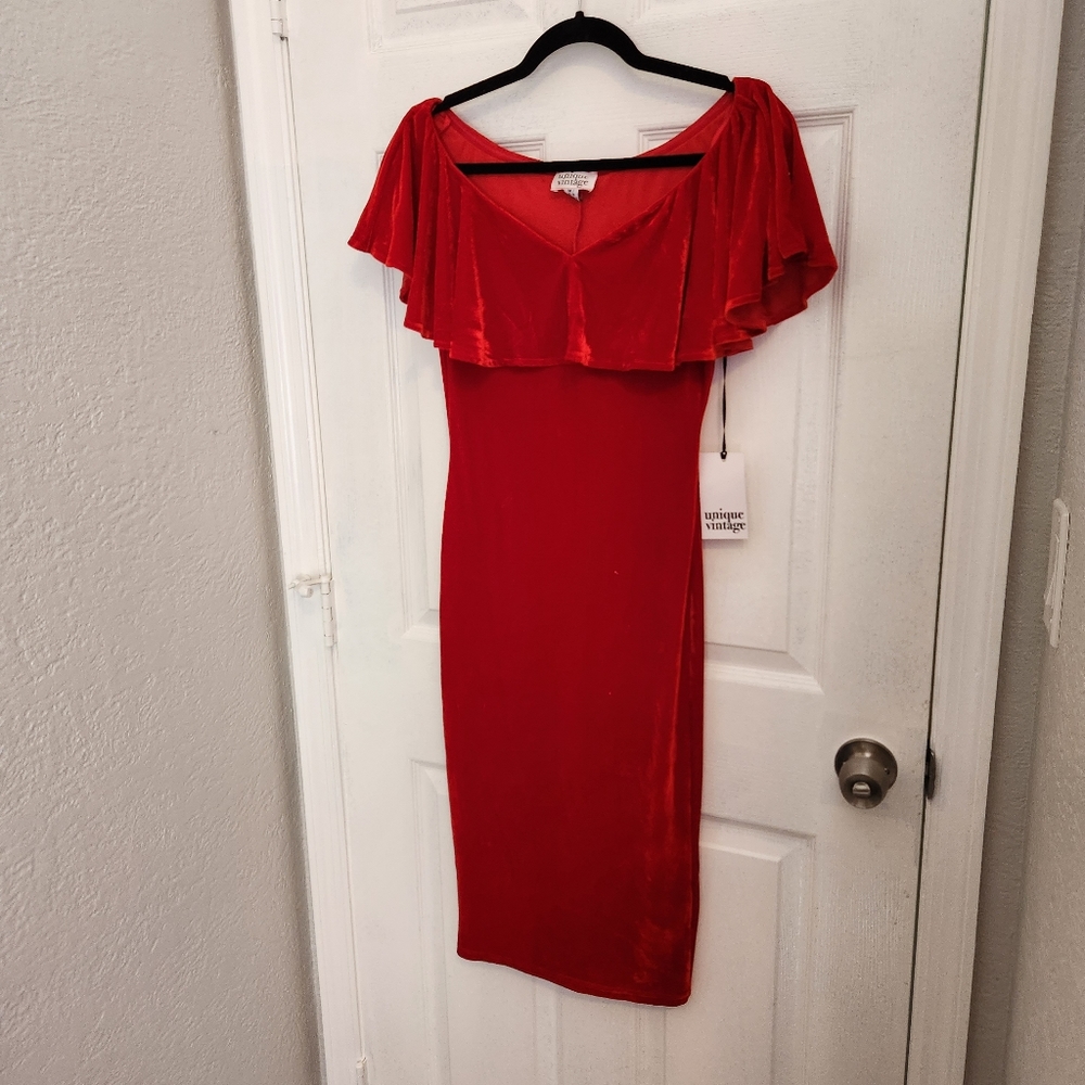 Unique vintage NWT vintage inspired red velvet wiggle dress